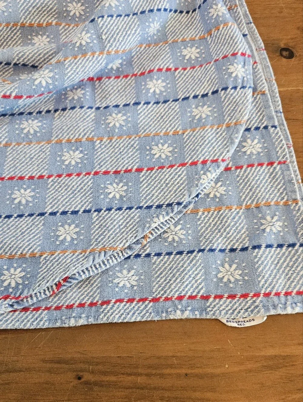 Bates Bedspreads 1960's Blue Daisy Knit Coverlet Beadspread Approx 82